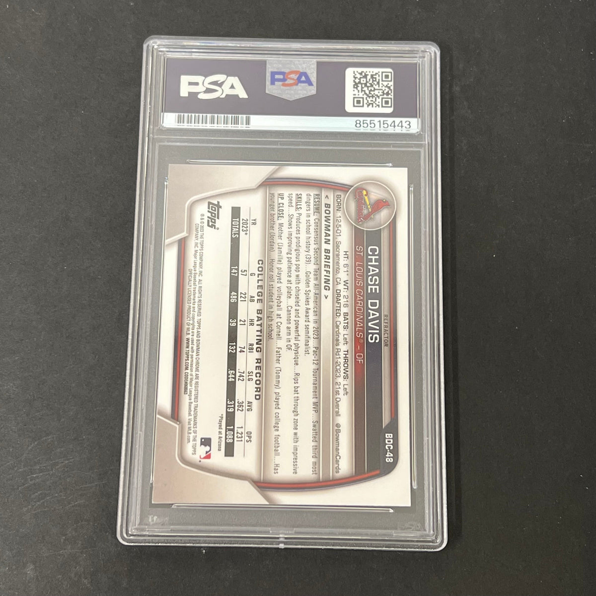 2023-24 Bowman University Chrome #BDC-48 Chase Davis signed card PSA