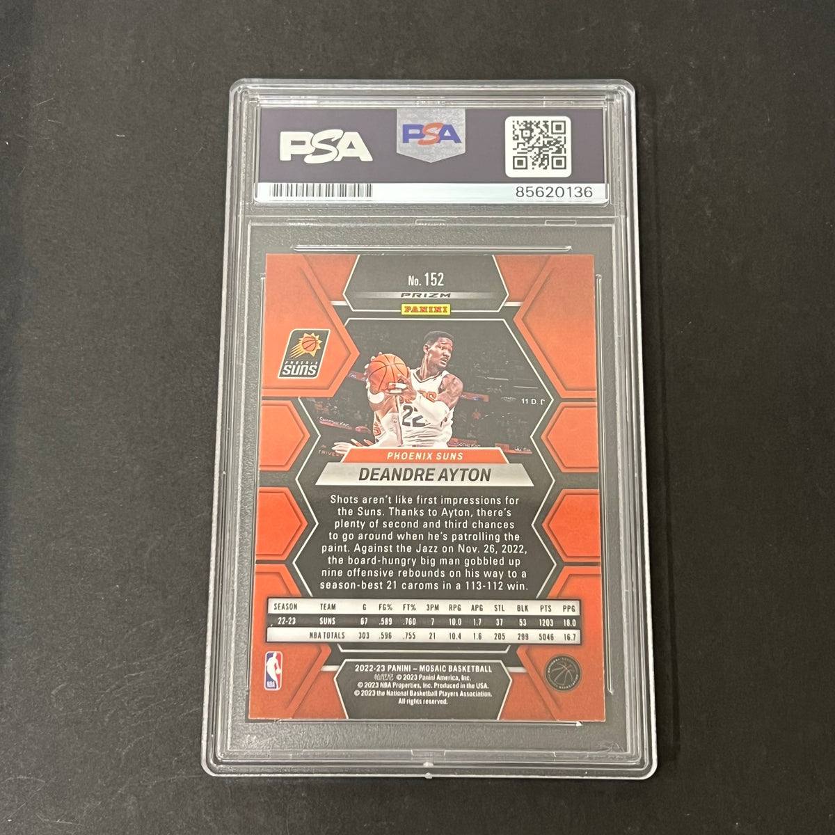 2022-23 Panini Mosaic #152 Deandre Ayton Reactive Yellow Prizm signed card PSA