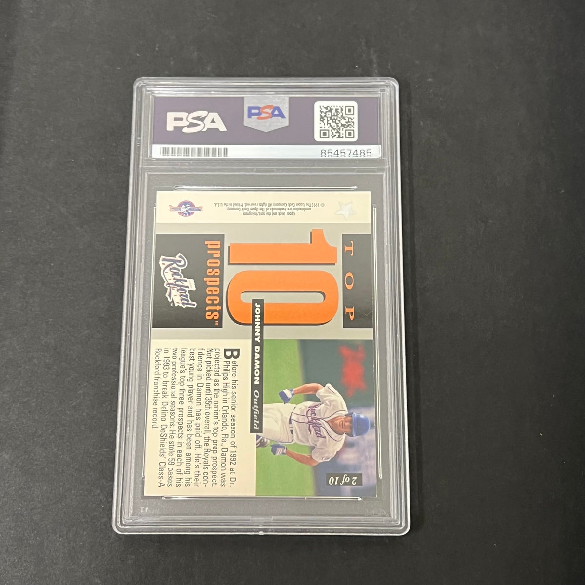 1993 Upper Deck #2 Johnny Damon Top 10 Prospects signed card PSA Auto 10 Royals