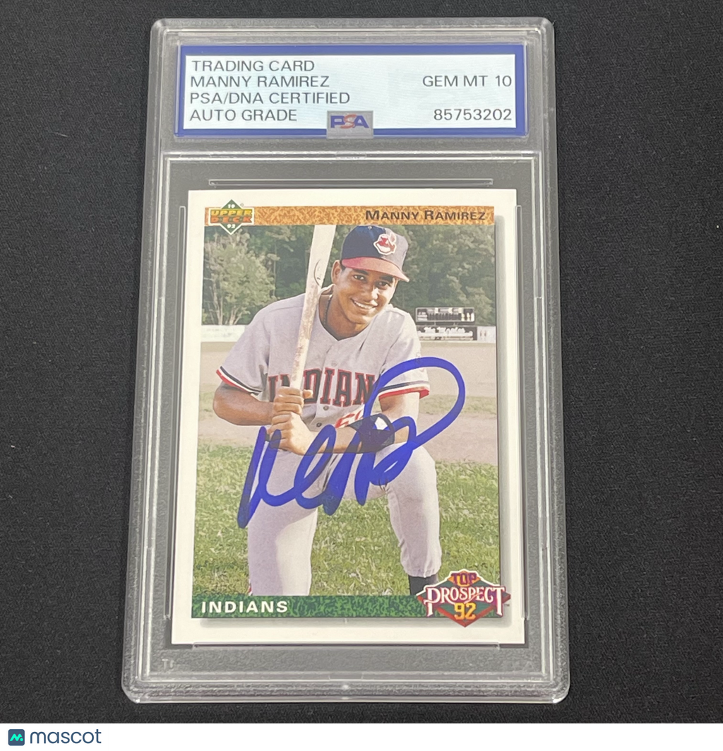 1992 Upper Deck Top Prospect 1992 #63 Manny Ramirez Signed Card Auto 10 PSA Slabbed Cleveland Indians