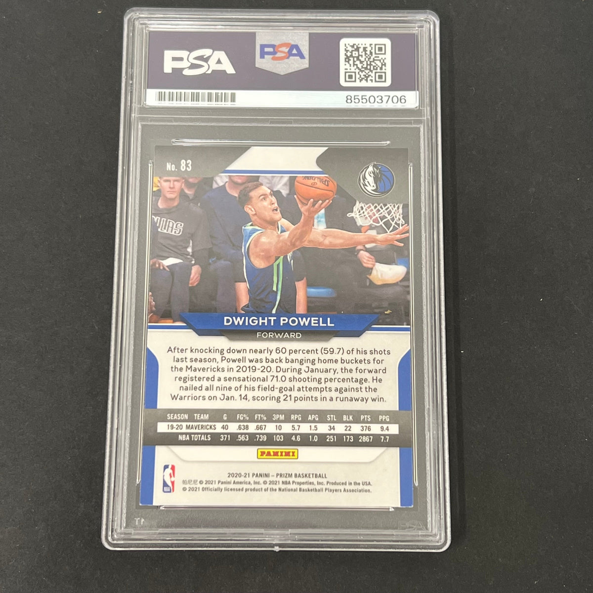 2020-21 Panini Prizm Basketball #83 Dwight Powell Signed Card PSA Autographed