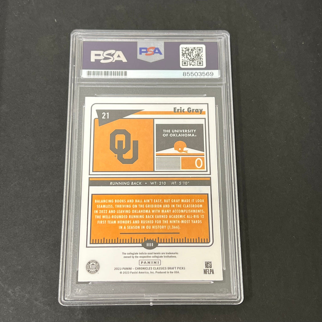 2023 Panini Chronicles Draft Picks #21 Eric Gray signed card PSA Sooners