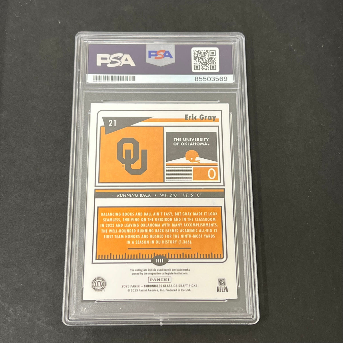 2023 Panini Chronicles Draft Picks #21 Eric Gray signed card PSA Sooners