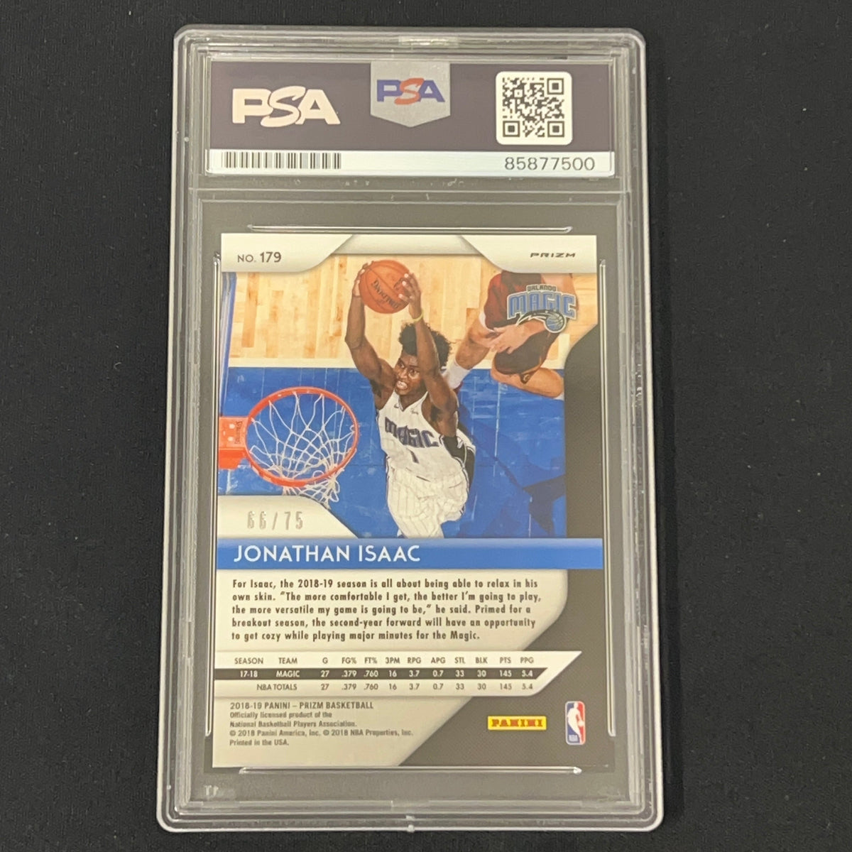 2018-19 Panini Prizm #179 Jonathan Isaac Signed Slabbed PSA Auto 10 Magic