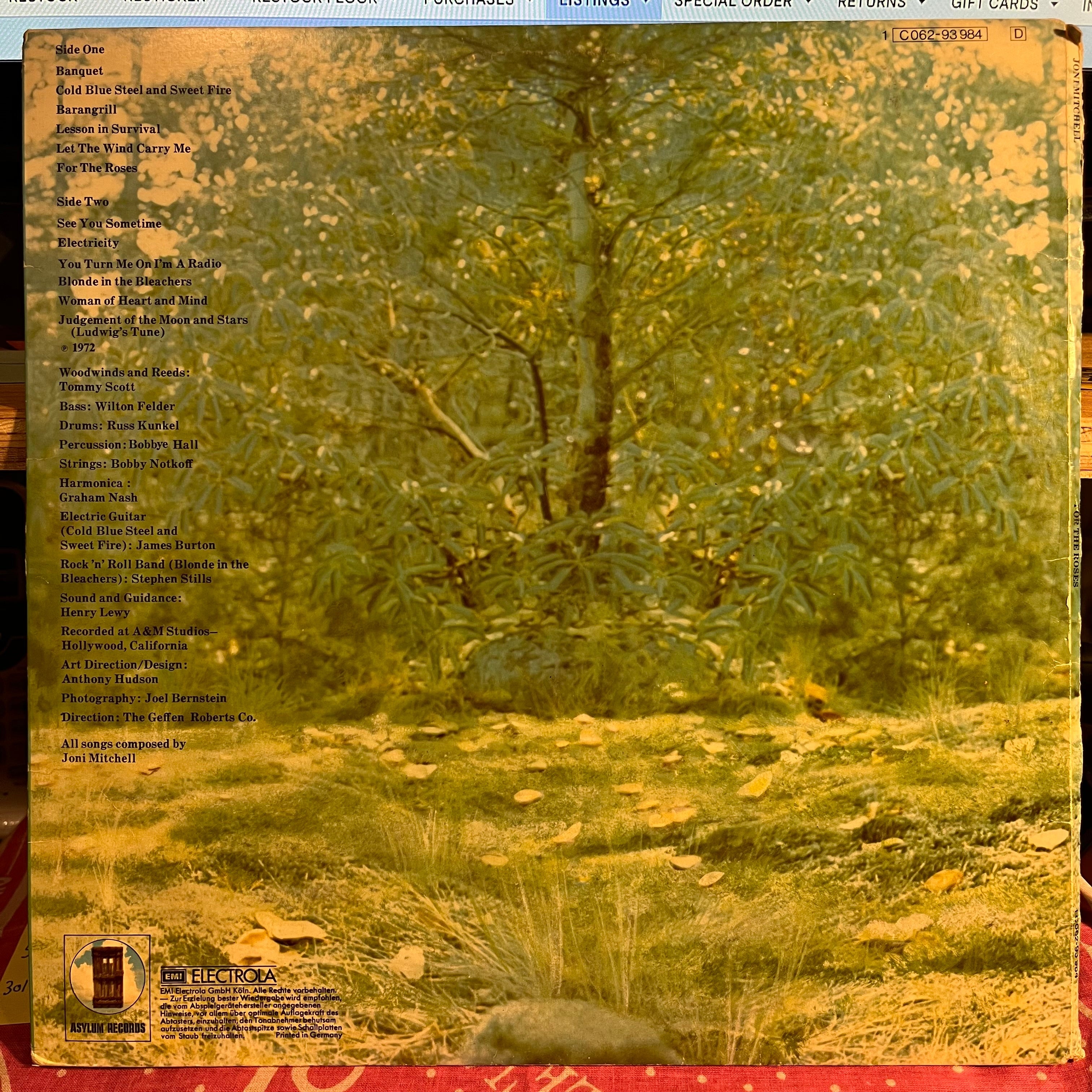 Joni Mitchell - For The Roses *GERMANY* | Excellent (EX) Excellent (EX)