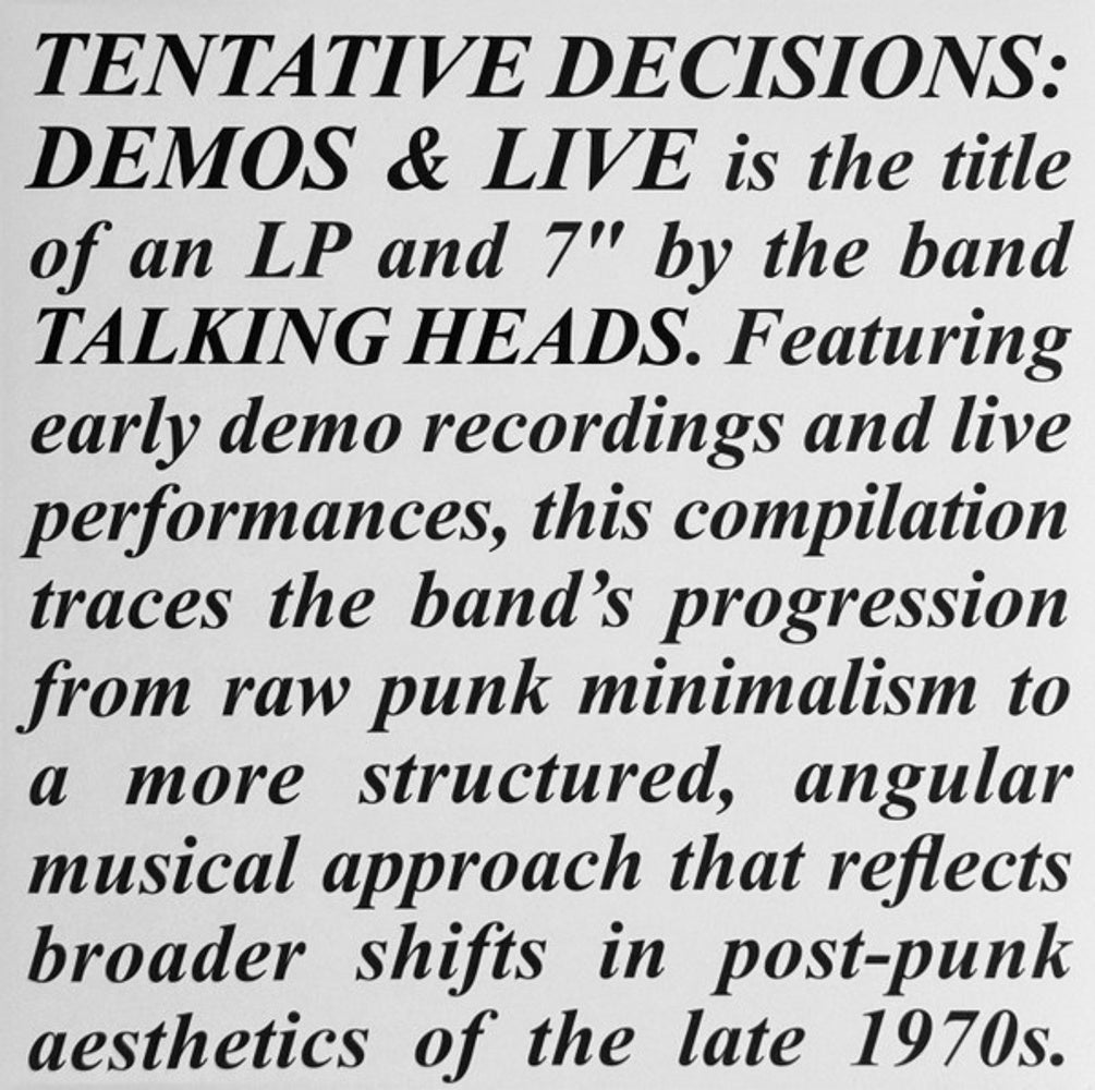 Talking Heads – Tentative Decisions: Demos & Live (LP + 7-inch Vinyl) Vinyl Record