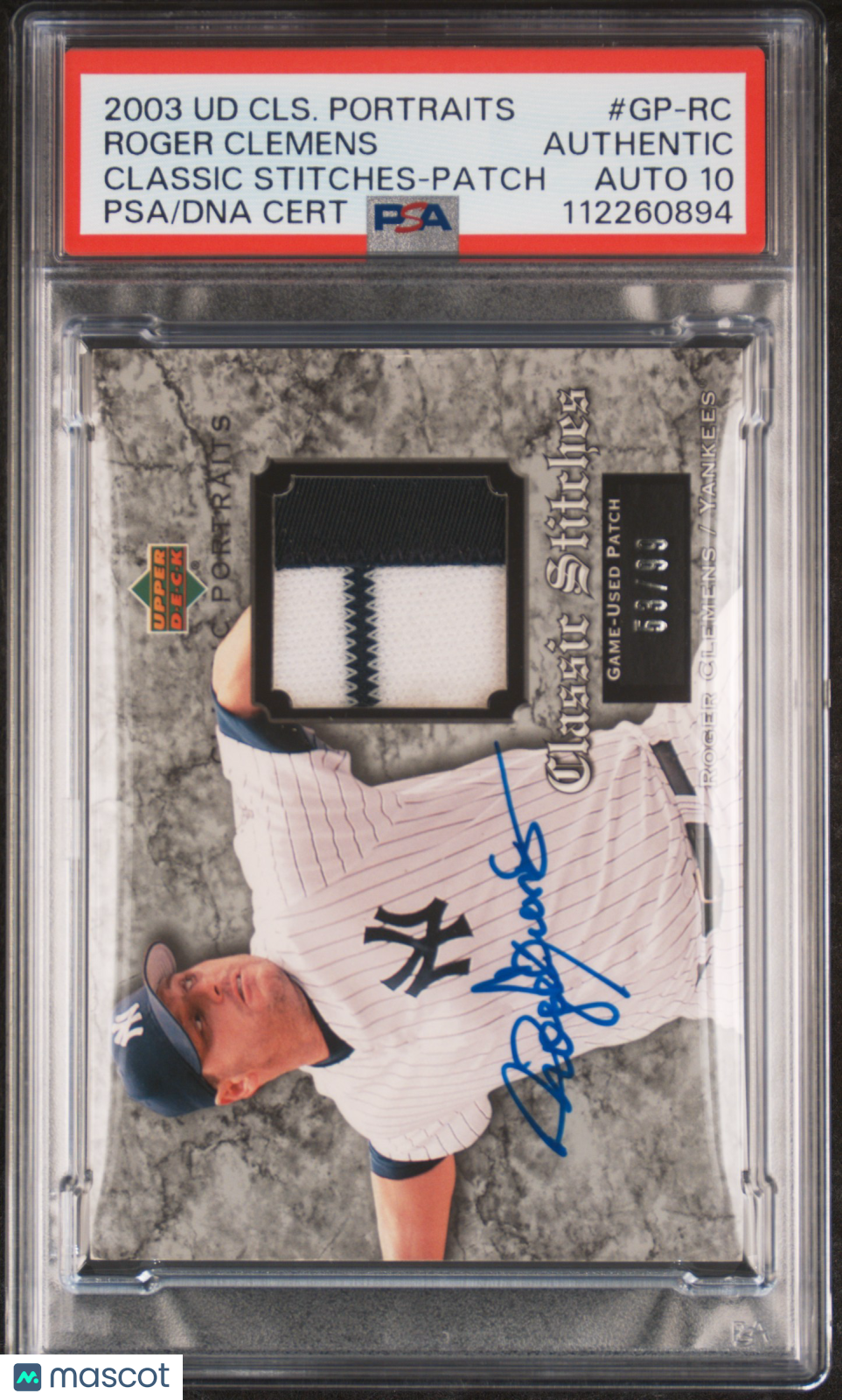 2003 UD Classic Portrait Classic Stchs #GP-RC Roger Clemens signed PSA A Auto 10