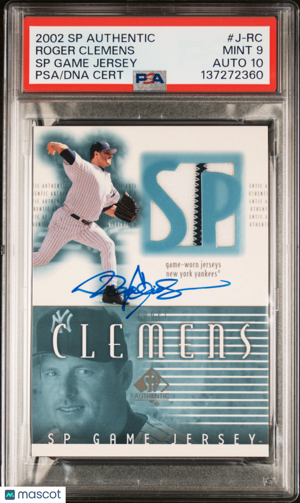 2002 SP Authentic Game Jrsy #J-RC Roger Clemens Signed Card Auto 10 PSA 9 Yankee