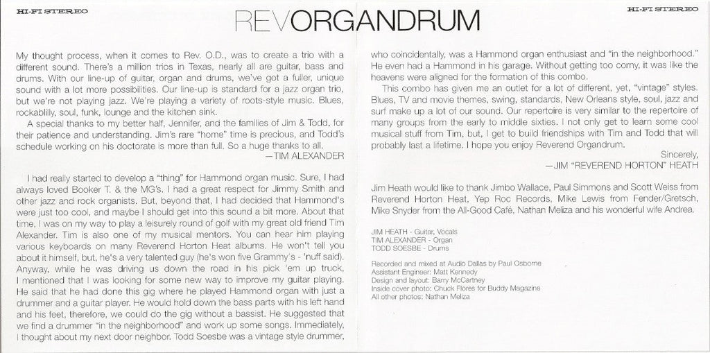 Reverend Organdrum – Hi-Fi Stereo Music CD