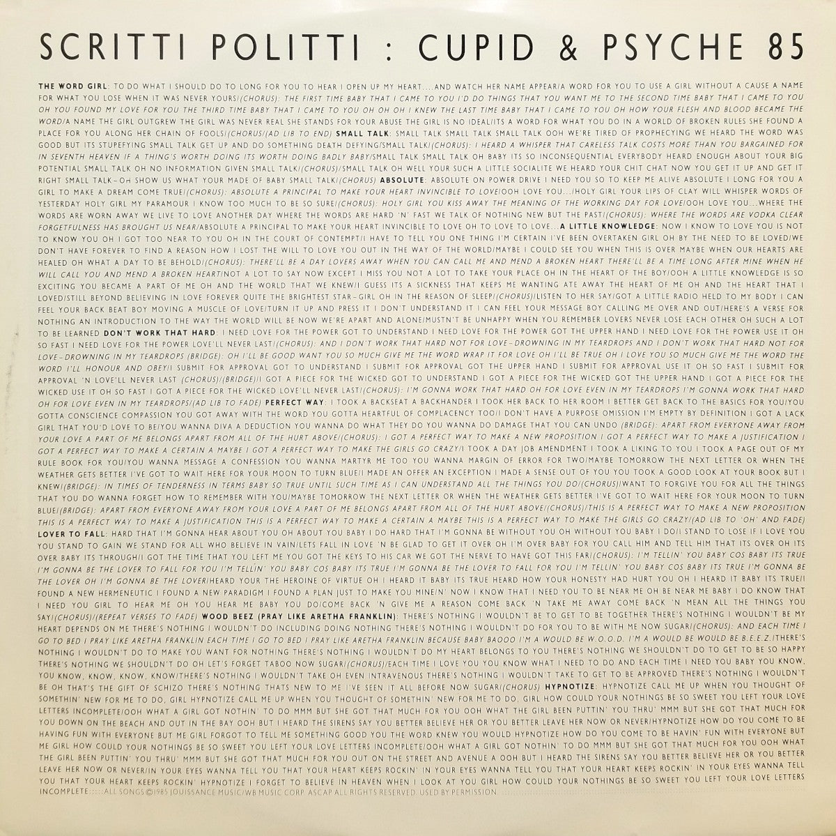 Scritti Politti – Cupid & Psyche 85 (LP Vinyl) Vinyl Record