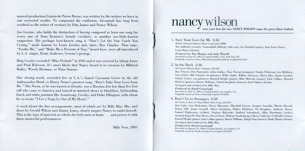 Nancy Wilson – Save Your Love For Me... Music CD
