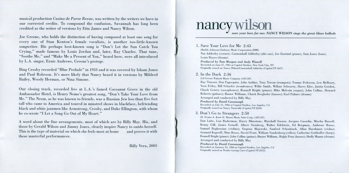 Nancy Wilson – Save Your Love For Me... Music CD