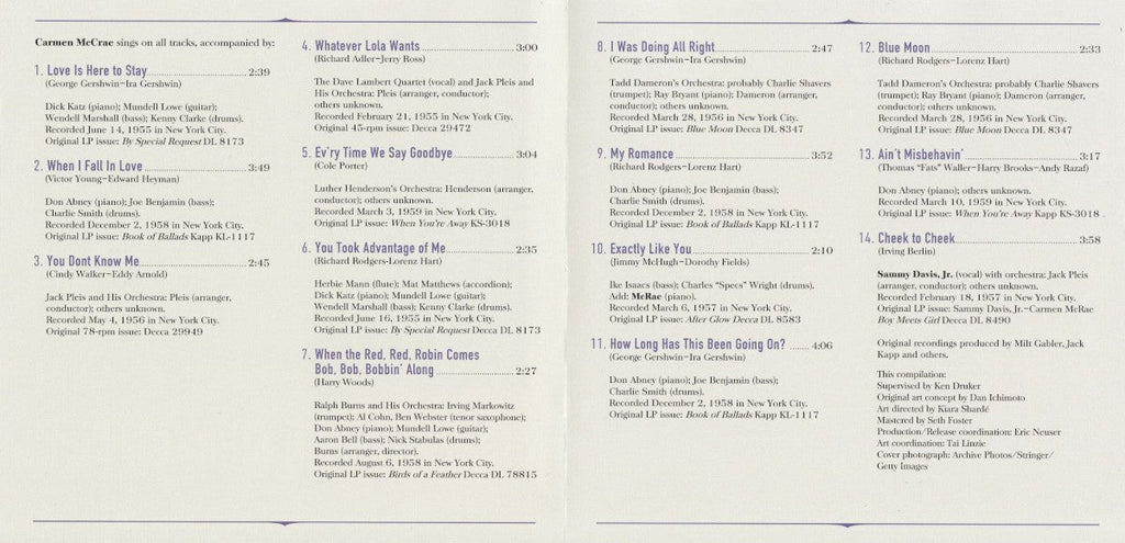 Carmen McRae – Great Women Of Song (LP Vinyl) Vinyl Record