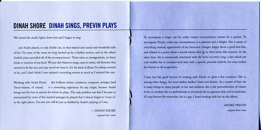 Dinah Shore – Dinah Sings Previn Plays Music CD
