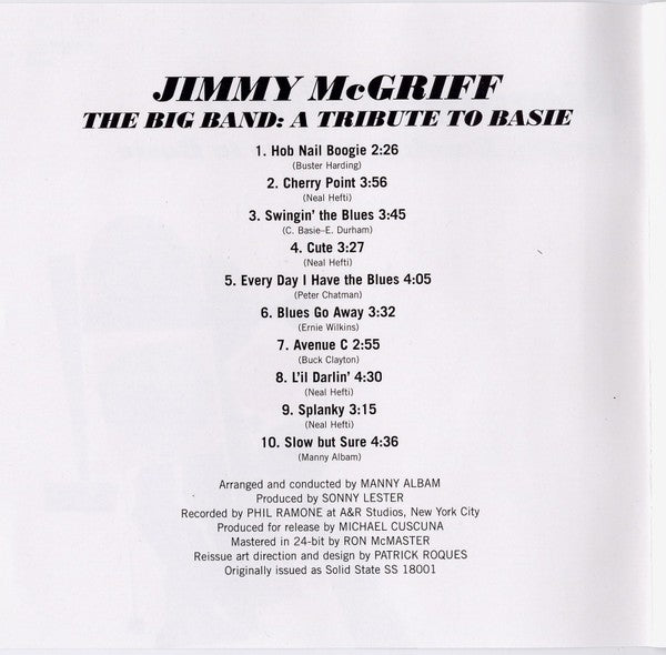 Jimmy McGriff – The Big Band: A Tribute to Basie Music CD