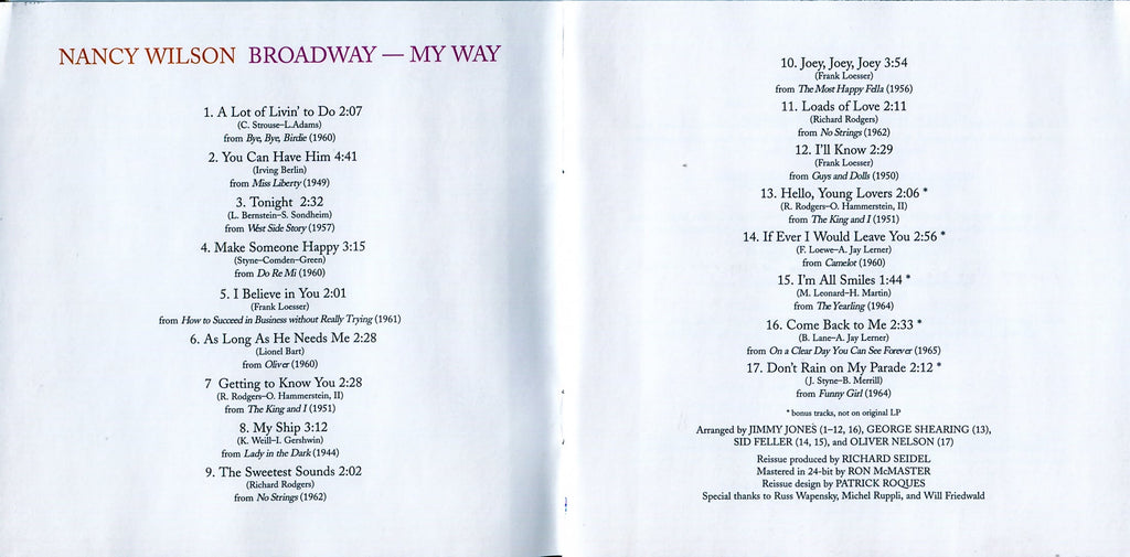 Nancy Wilson – Broadway My Way Music CD