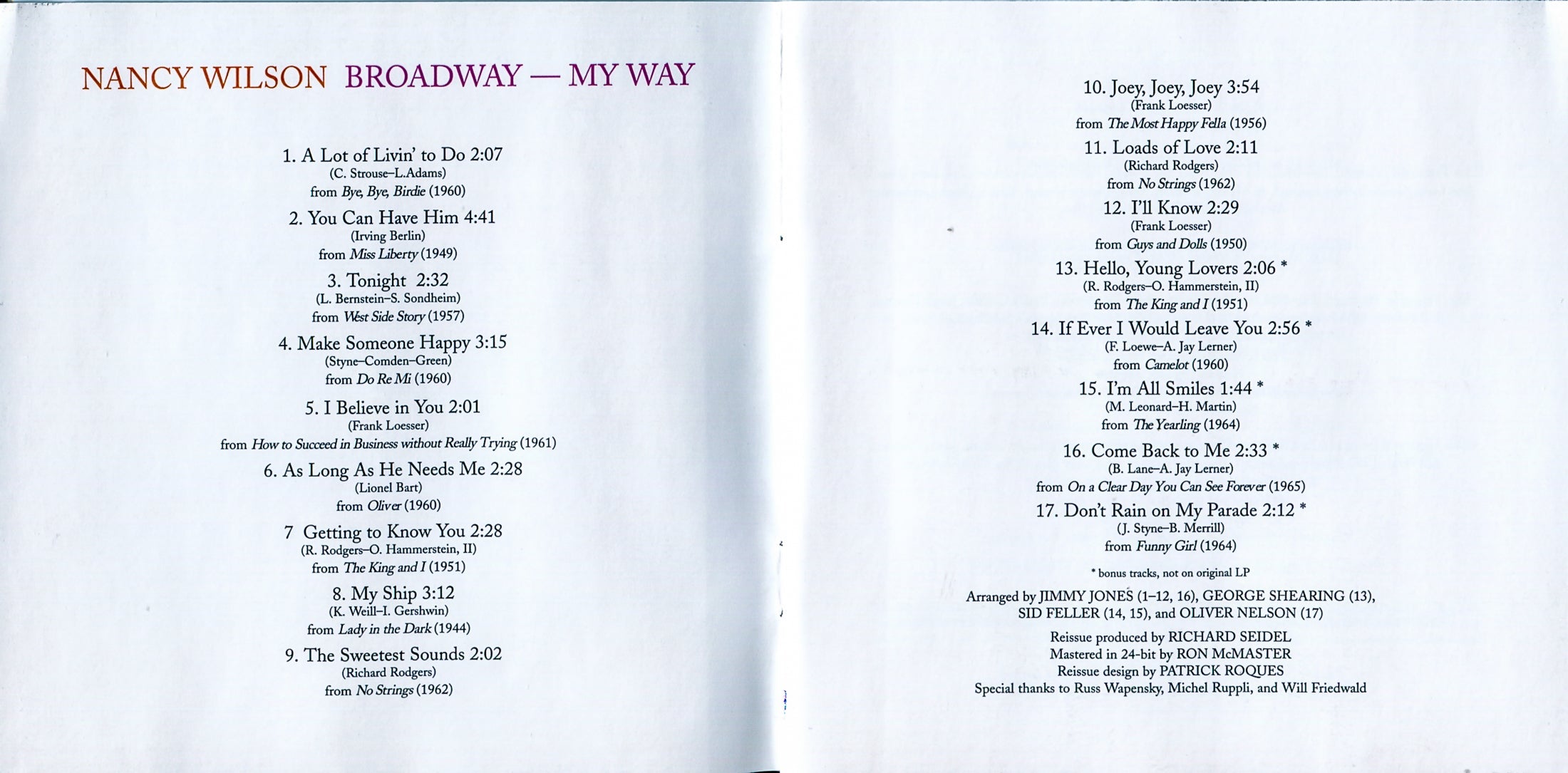 Nancy Wilson – Broadway My Way Music CD