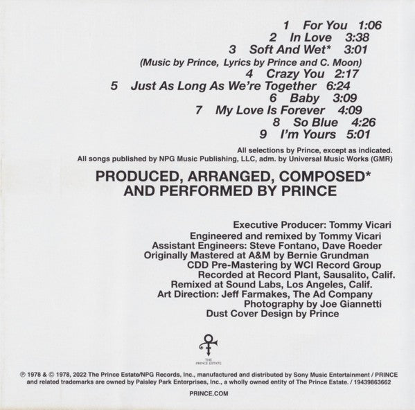 Prince – For You Music CD