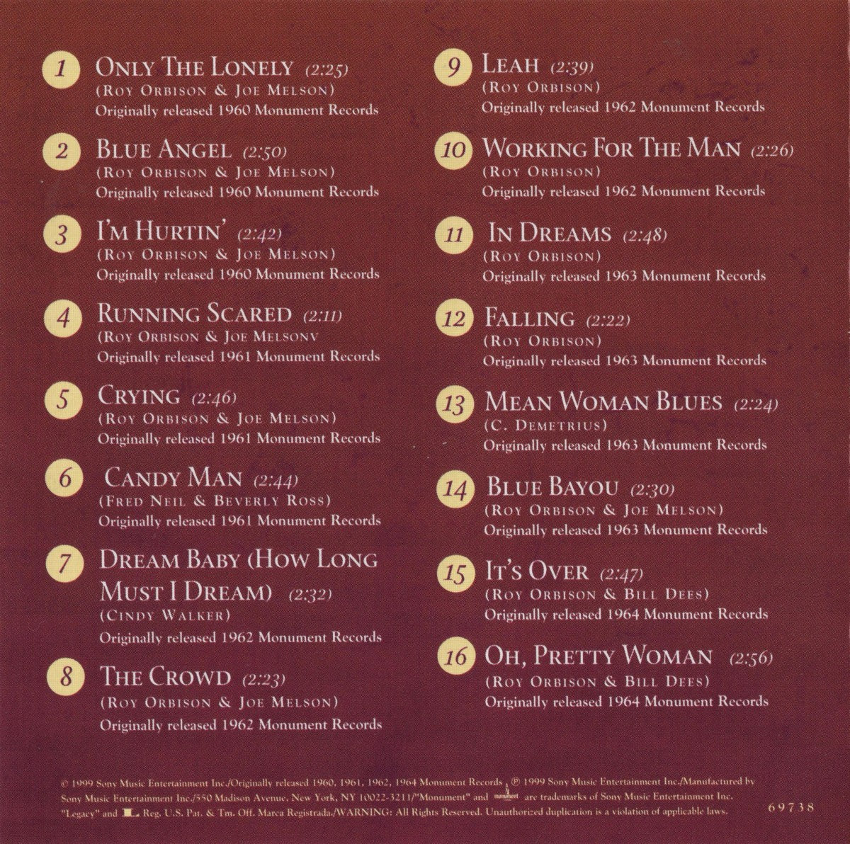 Roy Orbison – 16 Biggest Hits Music CD