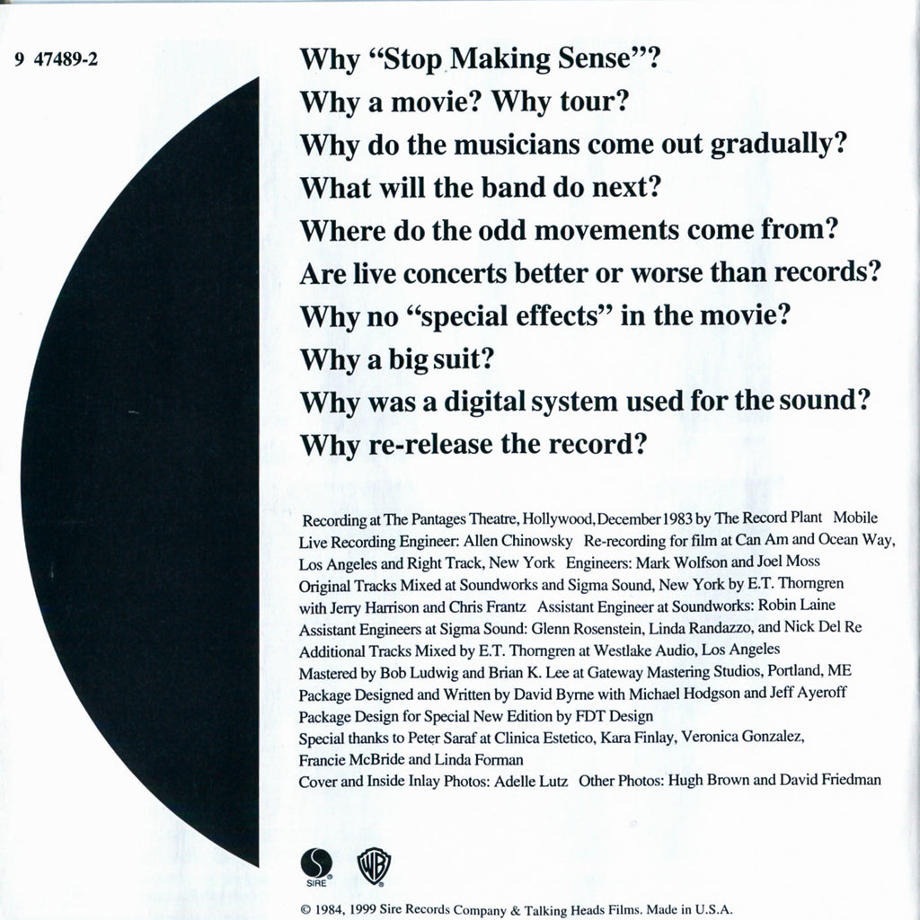 Talking Heads – Stop Making Sense Music CD
