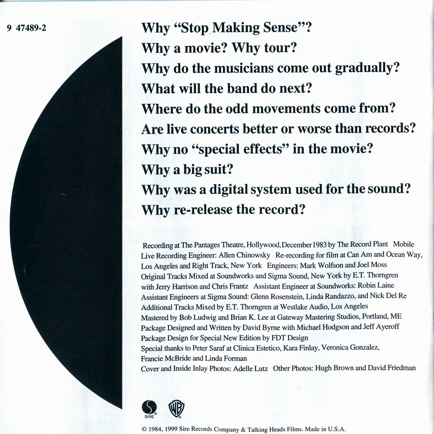 Talking Heads – Stop Making Sense Music CD