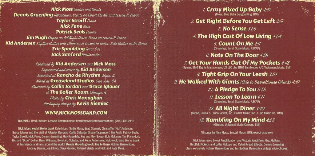 The Nick Moss Band – The High Cost Of Low Living Music CD
