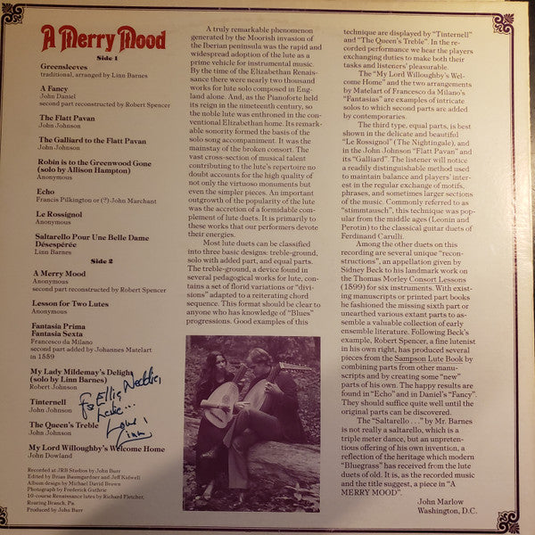 Linn Barnes - A Merry Mood: Renaissance Music for Two Lutes | Near Mint (NM) Near Mint (NM)
