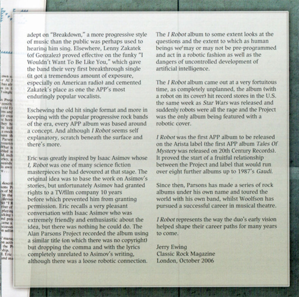 Alan Parsons Project – I Robot Music CD