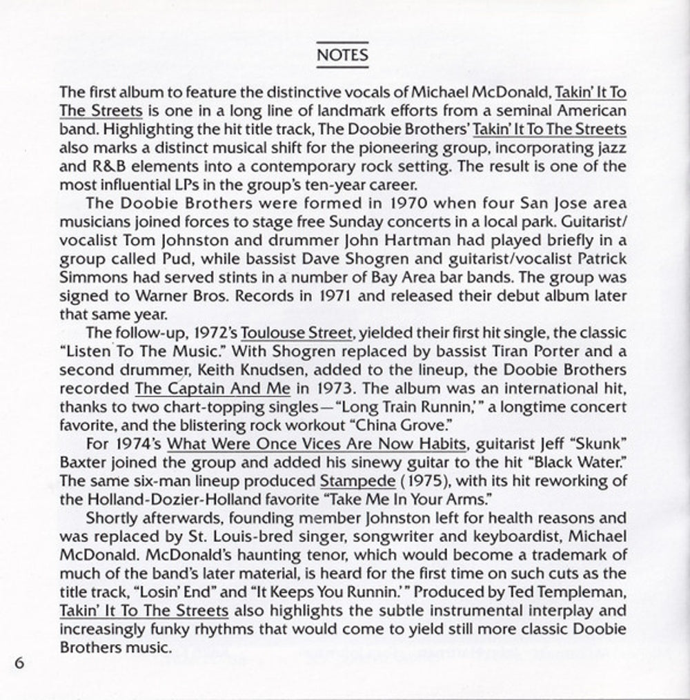 The Doobie Brothers – Takin It to the Streets Music CD