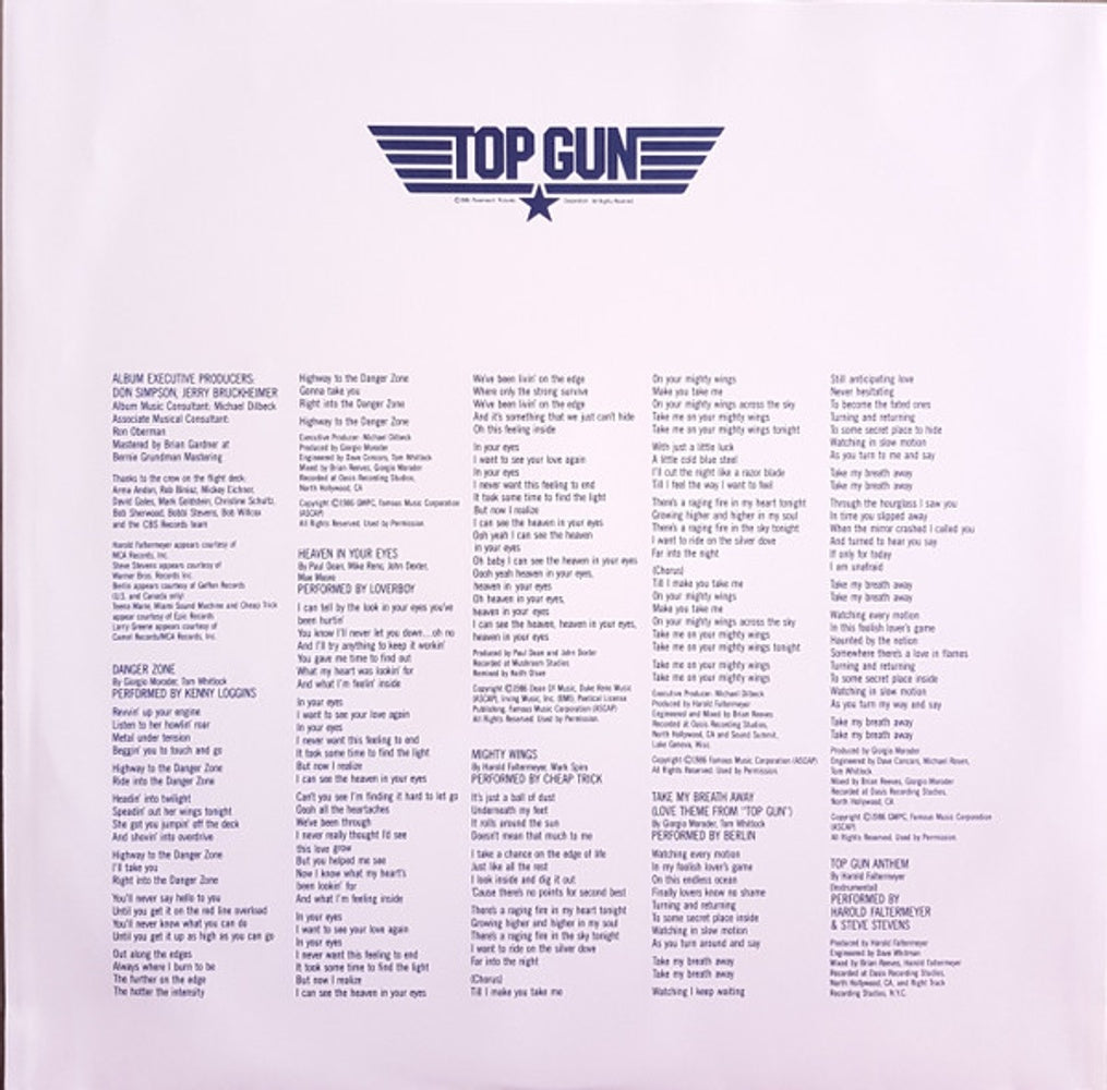 Top Gun - Original Motion Picture Soundtrack (LP Vinyl) Vinyl Record