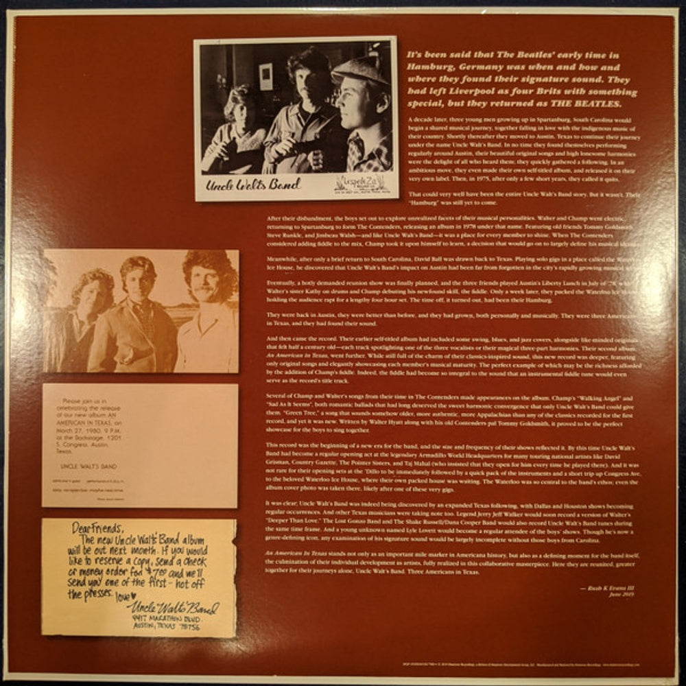 Uncle Walt's Band – An American In Texas (LP Vinyl) Vinyl Record