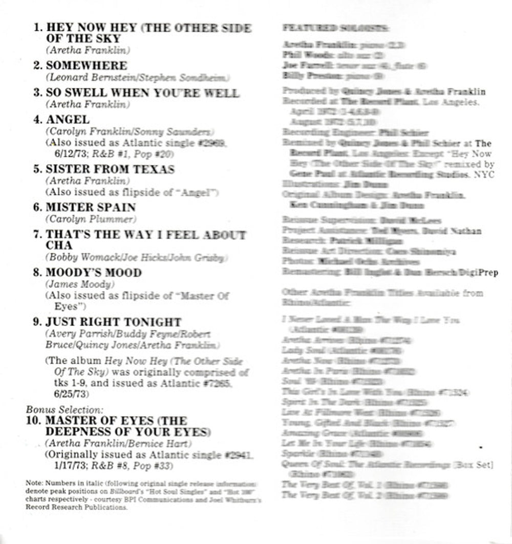 Aretha Franklin – Hey Now Hey Music CD