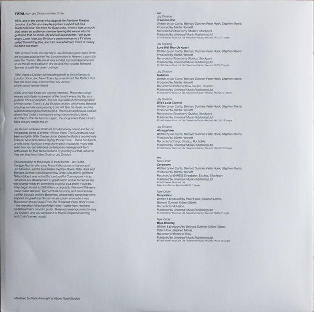 New Order / Joy Division – Total (2-LP Vinyl) Vinyl Record