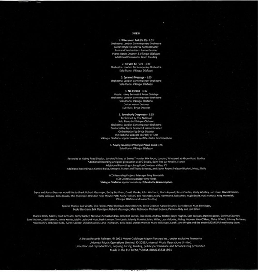 Bryce Dessner & Aaron Dessner – Cyrano: Original Motion Picture Soundtrack (2-LP Vinyl) Vinyl Record