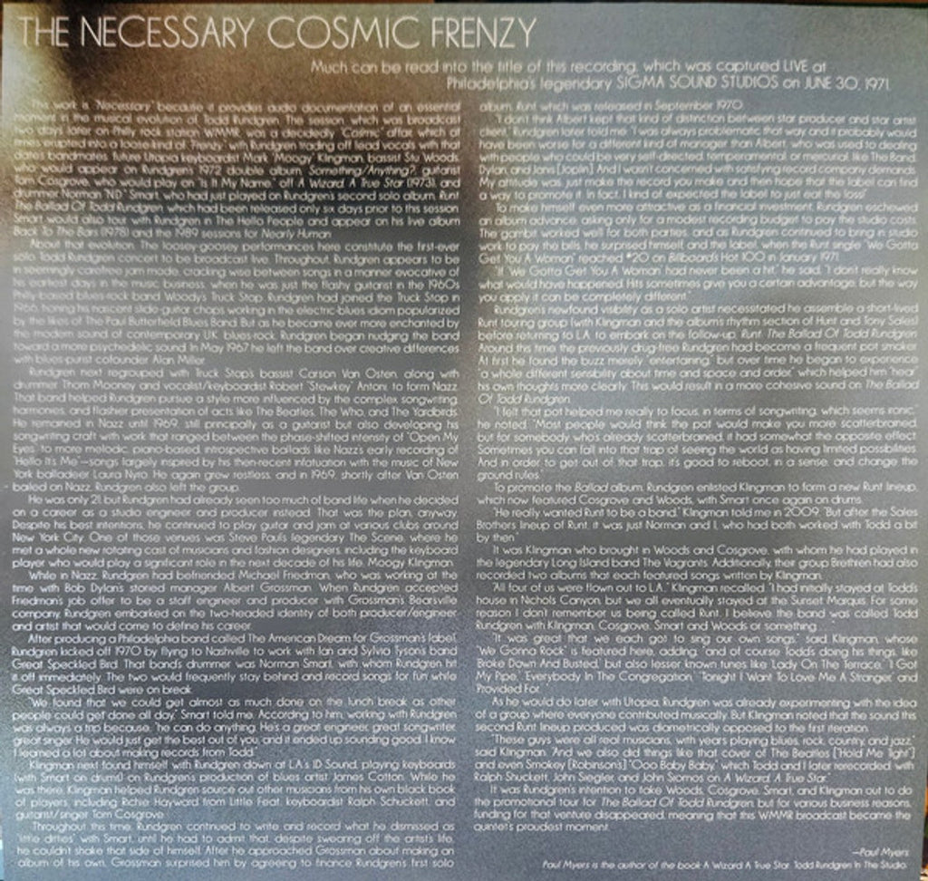 RUNT w/ Todd Rundgren – The Necessary Cosmic Frenzy (LP Vinyl) Vinyl Record