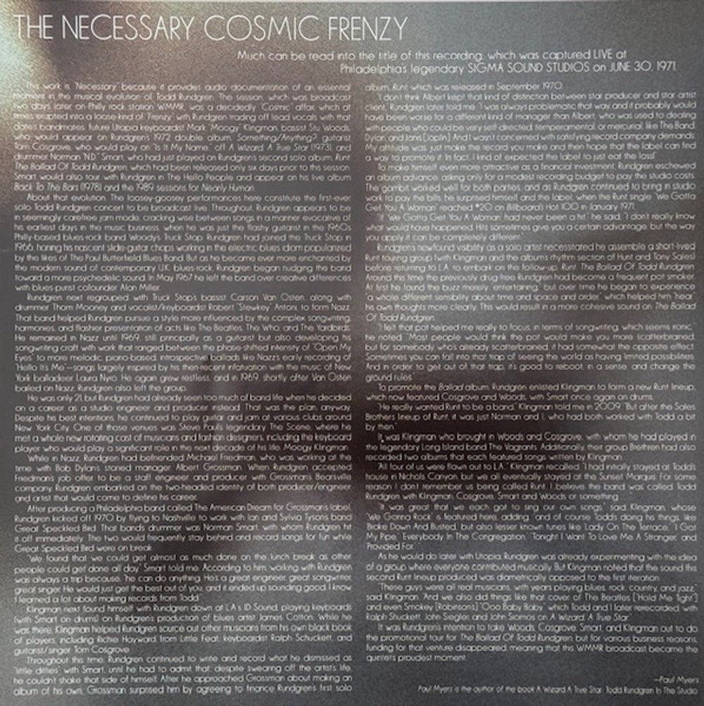 RUNT w/ Todd Rundgren – The Necessary Cosmic Frenzy (LP Vinyl) Vinyl Record