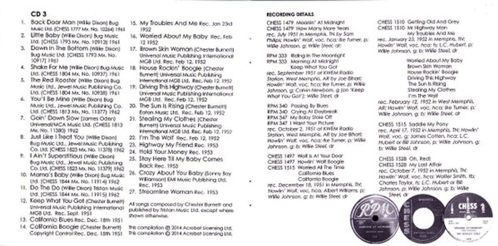 Howlin' Wolf – The Complete RPM &Chess Singles As & Bs 1951-62 (3-CD) Music CD