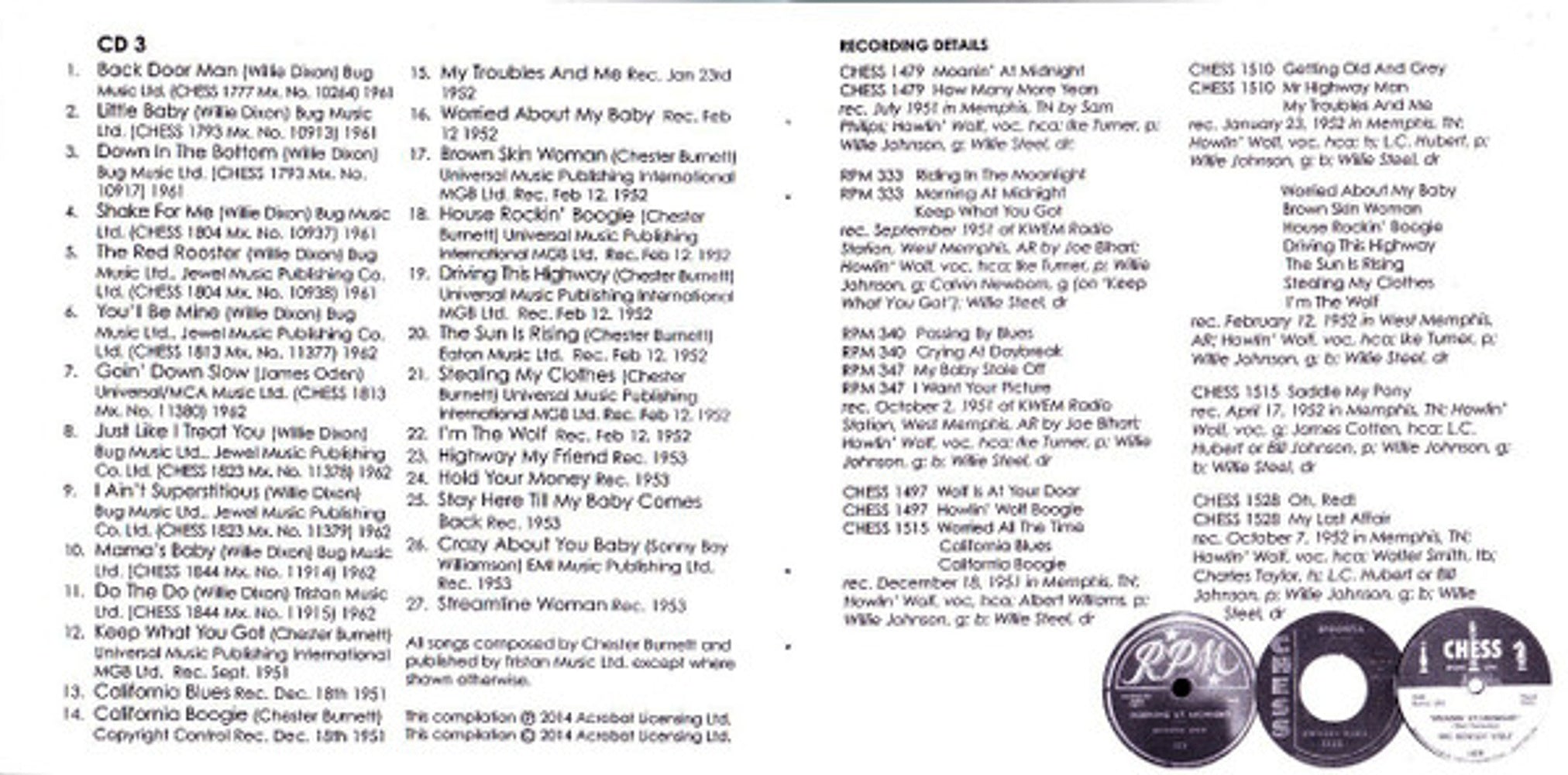 Howlin' Wolf – The Complete RPM &Chess Singles As & Bs 1951-62 (3-CD) Music CD