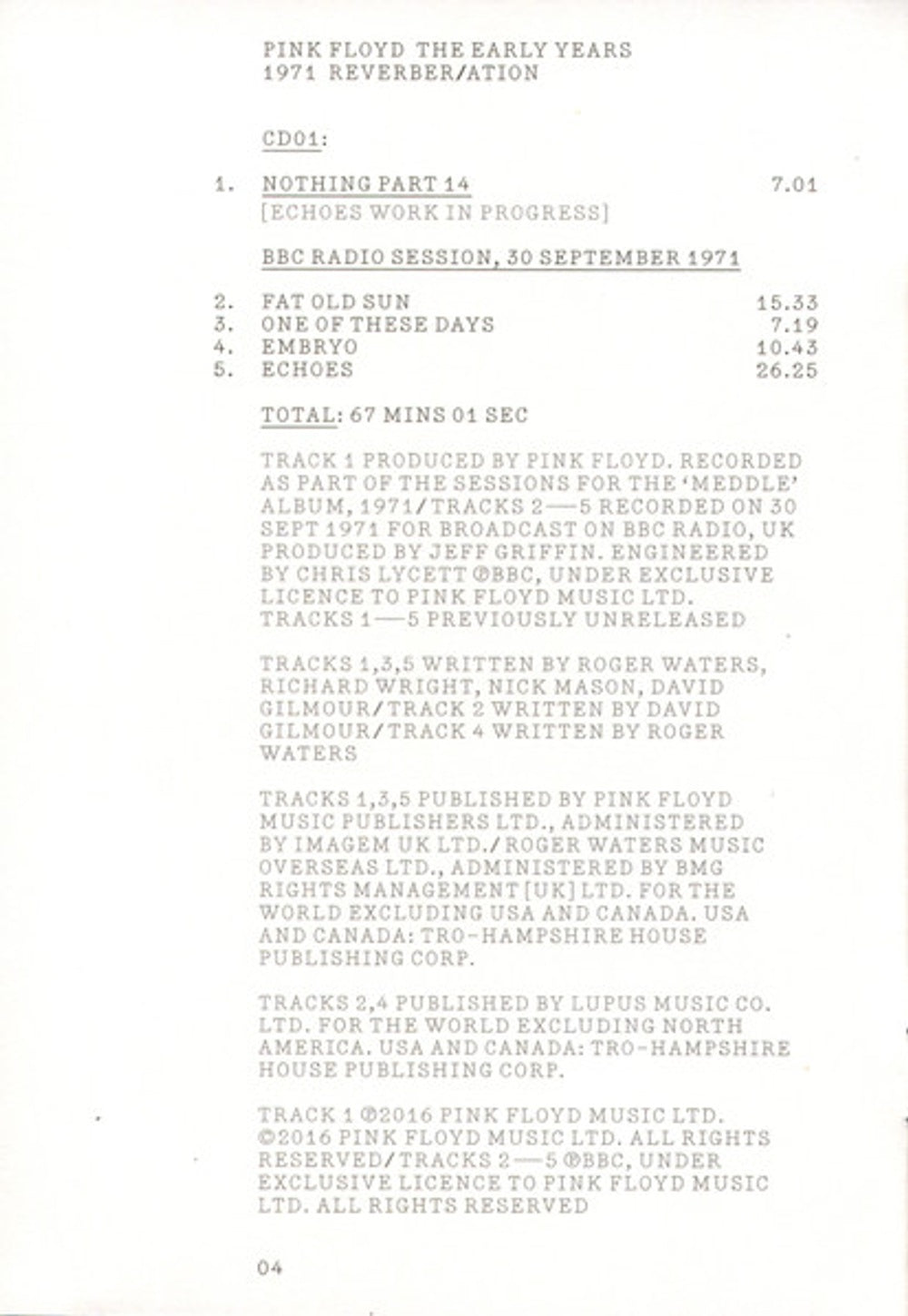 Pink Floyd – 1971 Reverber/Ation (CD + DVD + Blu-ray) Music CD