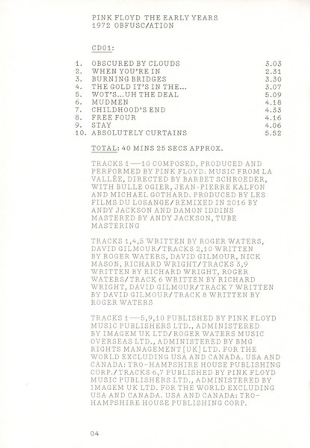 Pink Floyd – 1972 Obfusc/Ation (2-CD/DVD/Blu-ray) Music CD