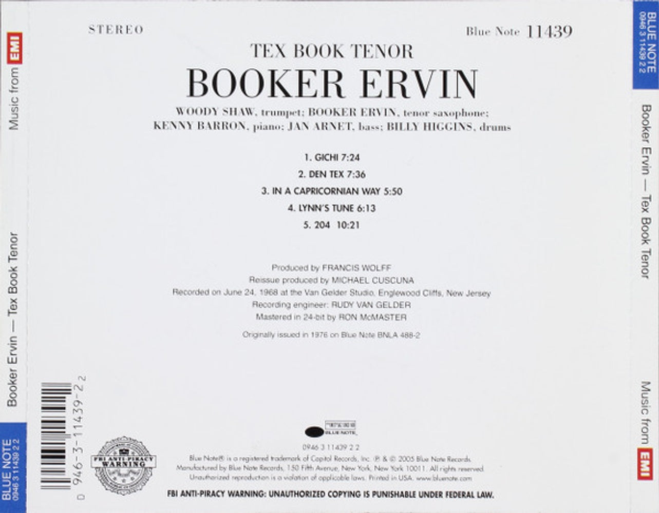 Booker Ervin – Tex Book Tenor Music CD