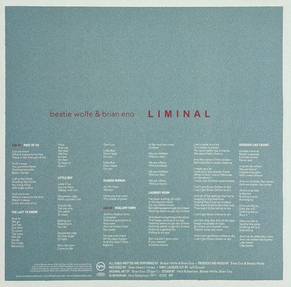 Brian Eno and Beatie Wolfe – Liminal (LP Vinyl) Vinyl Record