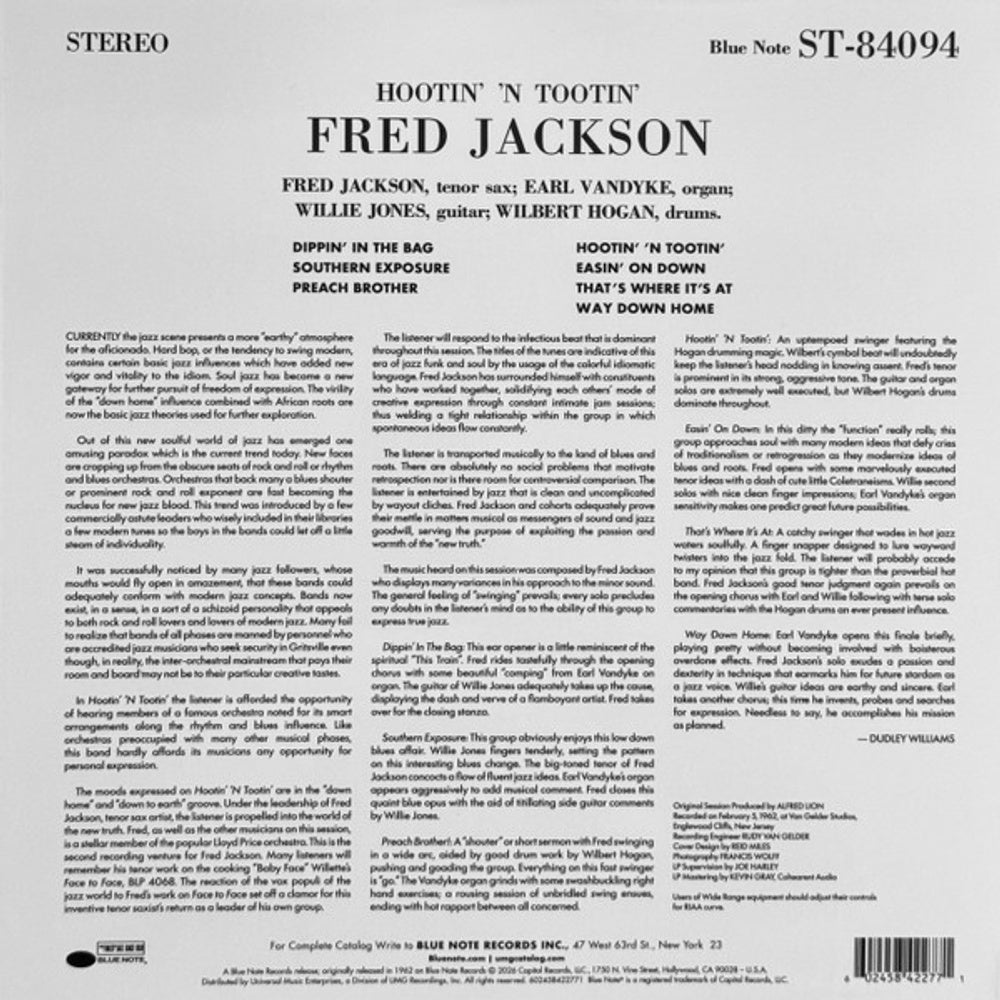 Fred Jackson – Hootin' N' Tootin' (LP Vinyl) Vinyl Record