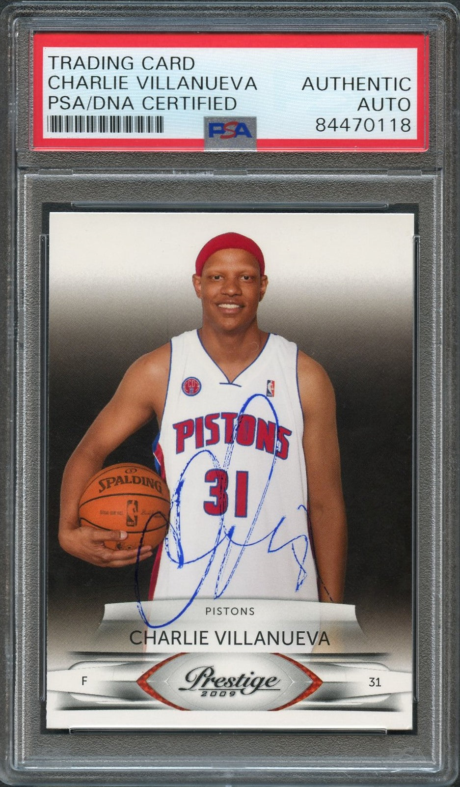 2009-10 Panini Prestige #58 Charlie Villanueva Signed Card AUTO PSA/DNA Slabbed Pistons