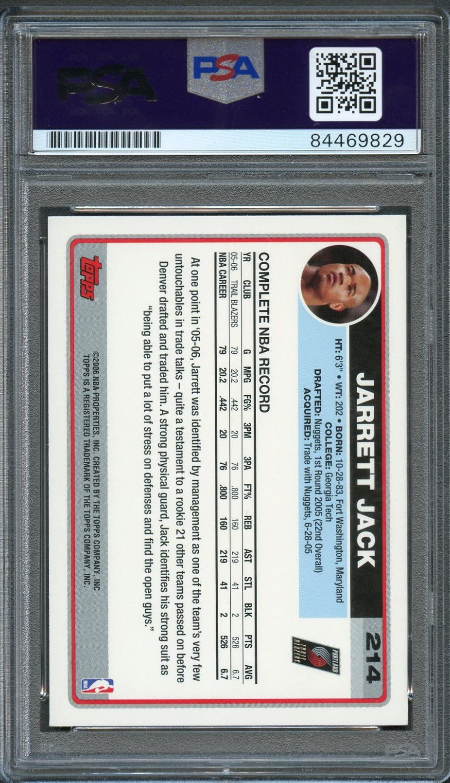 2006 Topps #214 Jarrett Jack Signed Card AUTO PSA Slabbed Trail Blazers