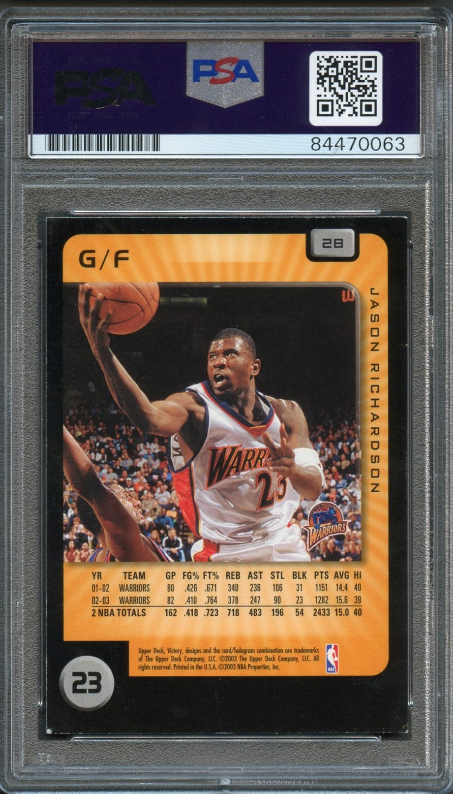 2003-04 Upper Deck Victory #28 Jason Richardson Signed Card AUTO PSA Slabbed Warriors