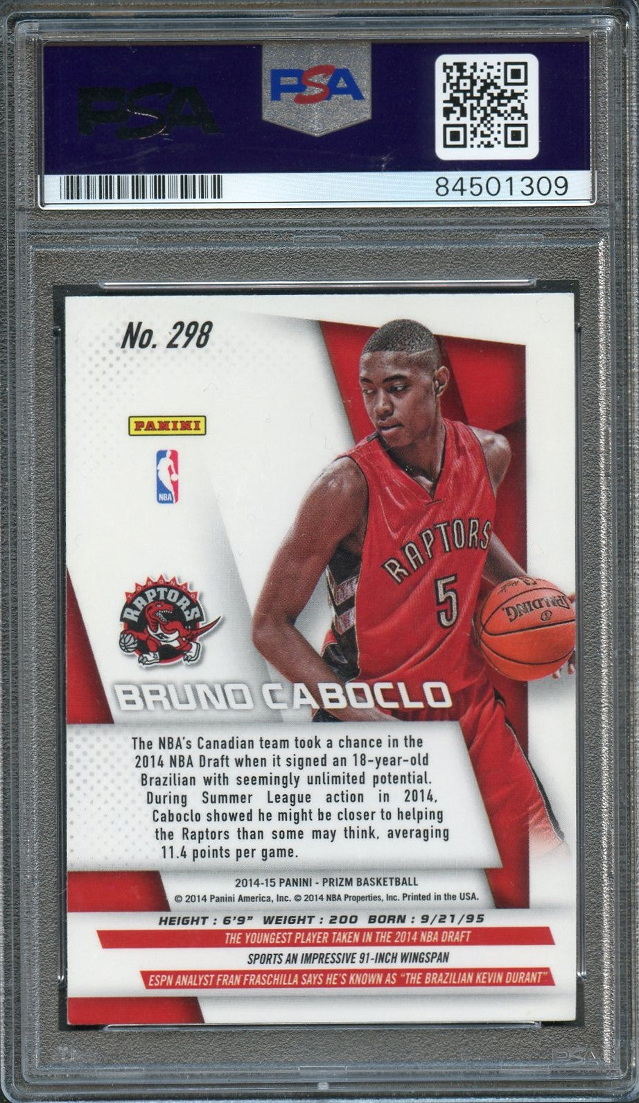 2014-15 Panini Prizm #298 Bruno Caboclo Signed Card AUTO PSA/DNA Slabbed RC Raptors