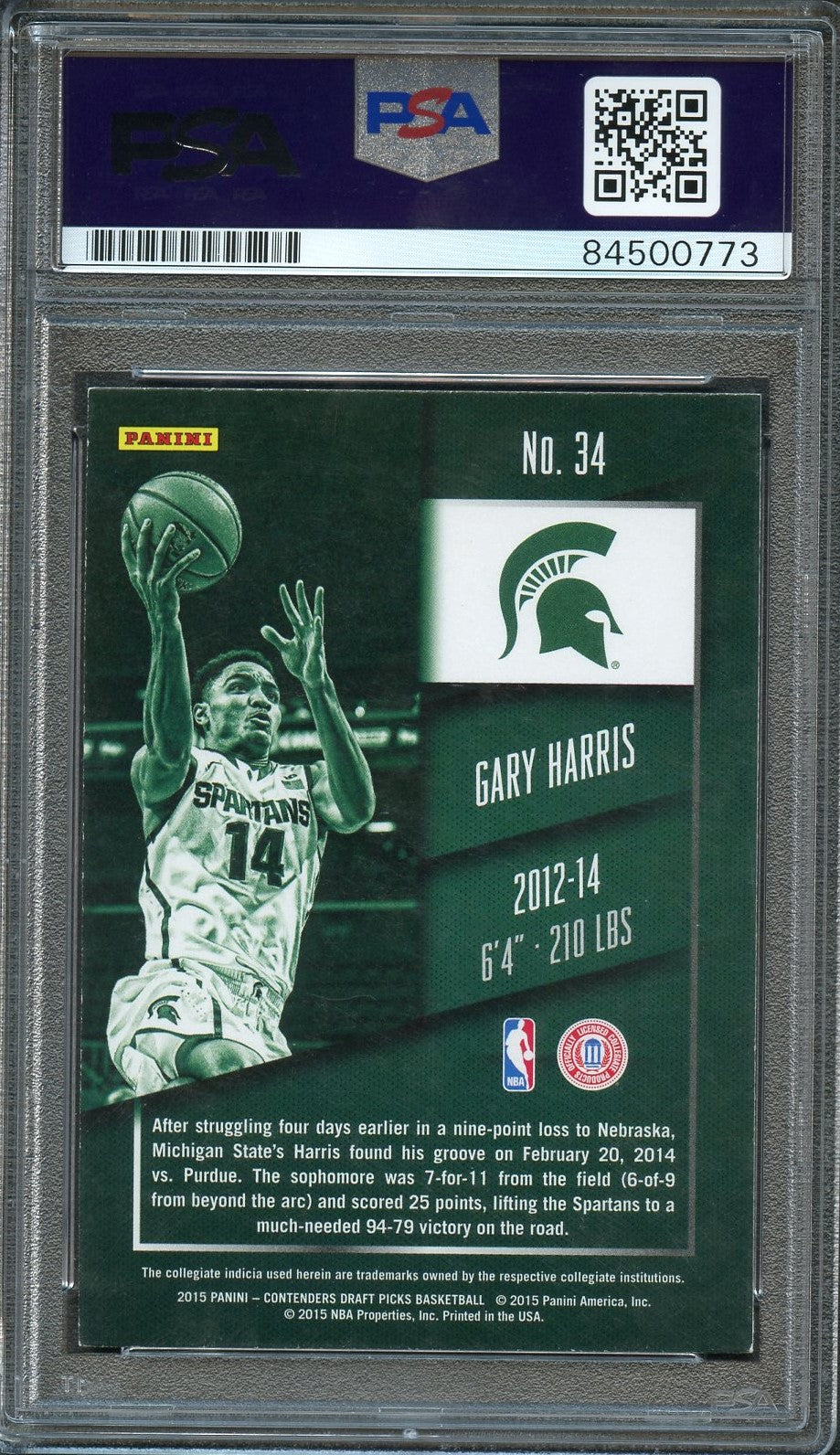 2015-16 Contenders Draft Picks #34 Gary Harris Signed AUTO 10 PSA Slabbed Spartans