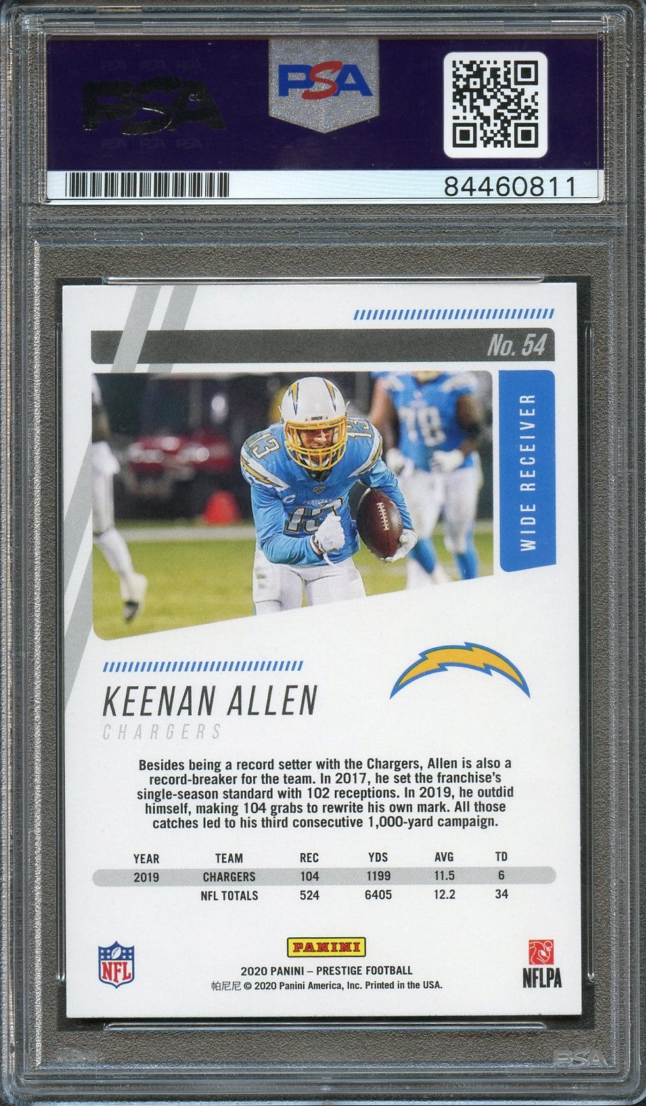 2020 Panini Prestige Football #54 Keenan Allen Signed Card AUTO PSA Slabbed Chargers