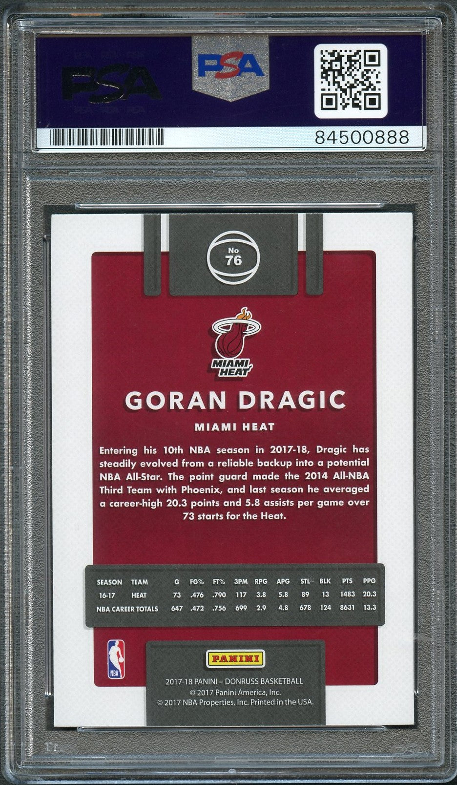 2017-18 Donruss Basketball #76 Goran Dragic Signed Card AUTO 10 PSA/DNA Slabbed Heat